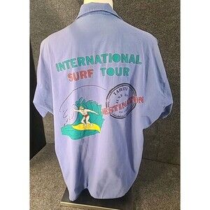 Vintage SS International Surf Tour Tahiti 1960 Mens  Shirt USA SZ Large Blue